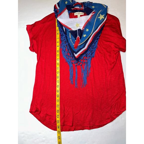 Cactus + Pearl Women's Size Medium Red Shirt w/Removable Fringed Nautical Scarf - Picture 3 of 6